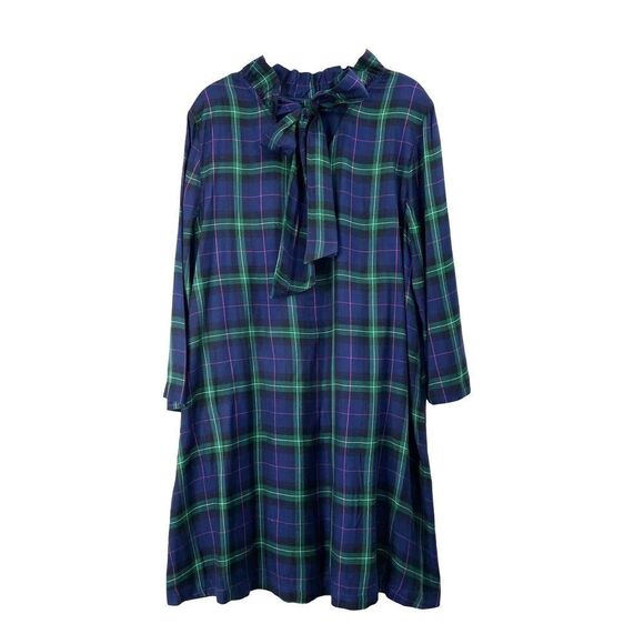 NEW Crown & Ivy Bow Back plaid Ruffle Dress Sz L green navy‎ blue - Picture 6 of 8
